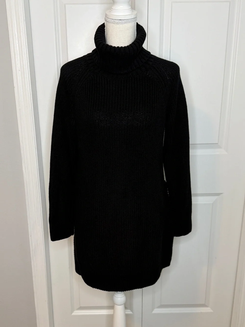 Kate Spade Black Turtleneck Knit Tunic Sweater XS Side Splits Cotton Cashmere